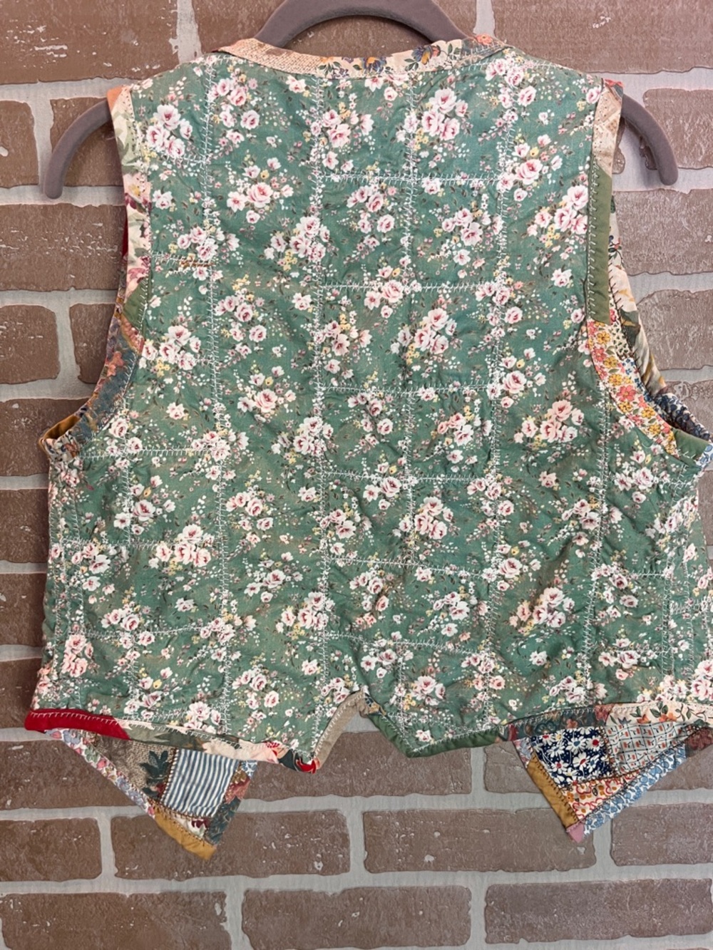 Vintage 90s quilted vest handmade one of a kind patchwork summer reversible - Picture 9 of 12